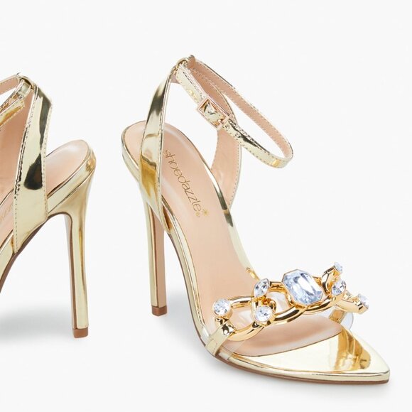Shoe Dazzle Willow Gold Faux Leather Rhinestone Embellished Stiletto Sandals 7 - Picture 4 of 15